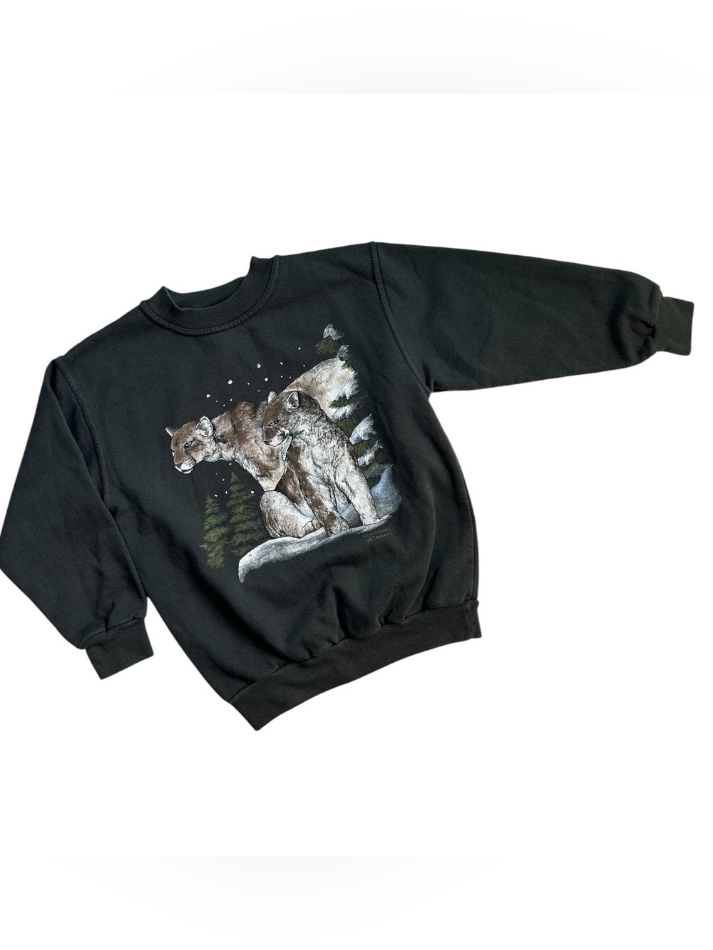 Vintage 90s Northern Getaway Bobcat Graphic Crewneck Sweatshirt - Forest Green